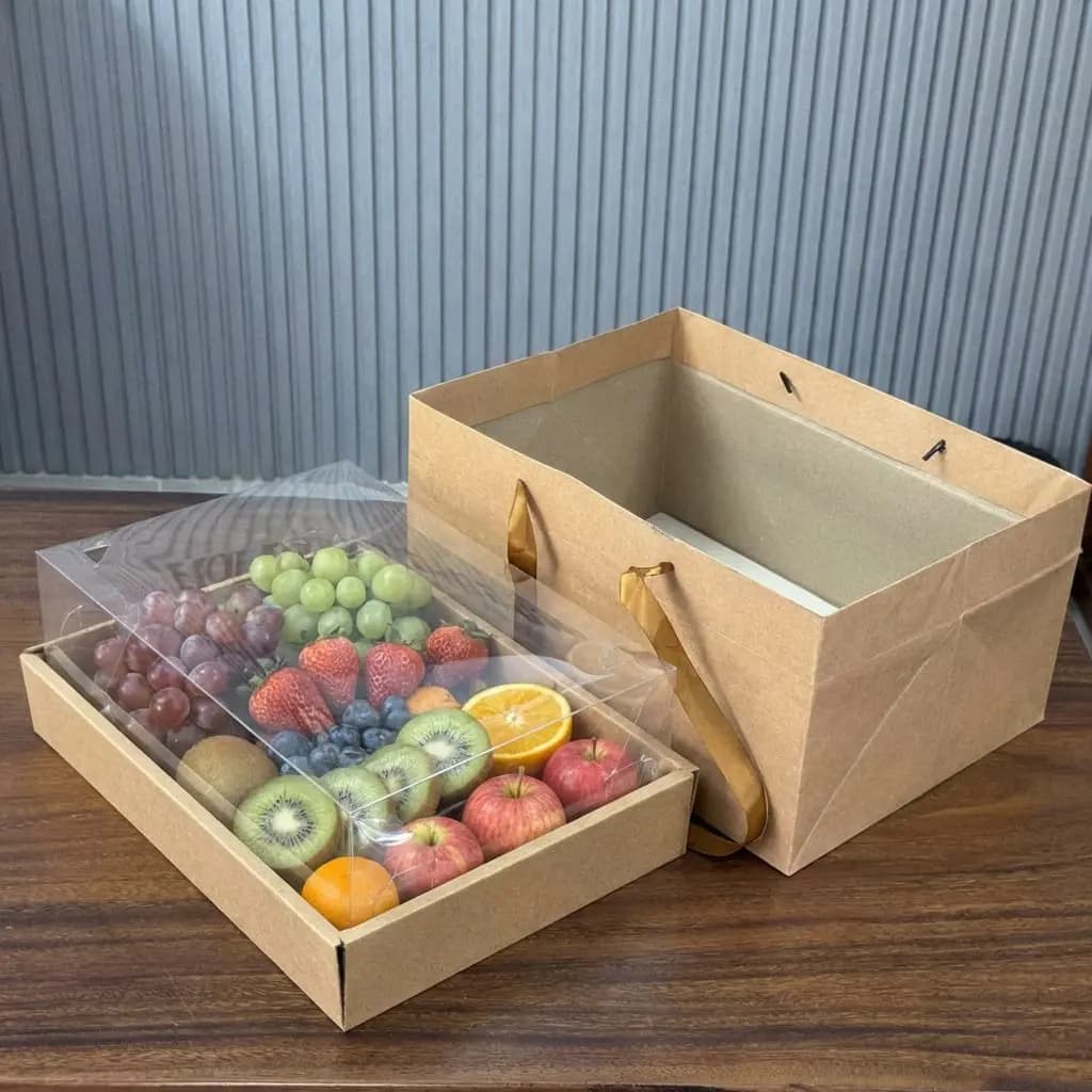 Hộp Trái Cây Mica Chữ Nhật Kèm Túi Kraf 25x35cm(Set 10 cái)